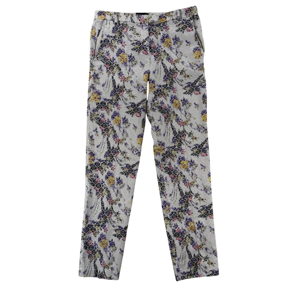 Topshop Dress Pants Womens 2 Multicolor Floral Slim Ankle Twill Stretch Casual